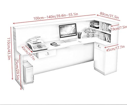 Reception desk with counter, front desk reception counter Retail counter with Display Shelf & Drawers for Office Hotels,Reception Room Office Boutique Lobby，Checkout Office (Wood right,39.4in)