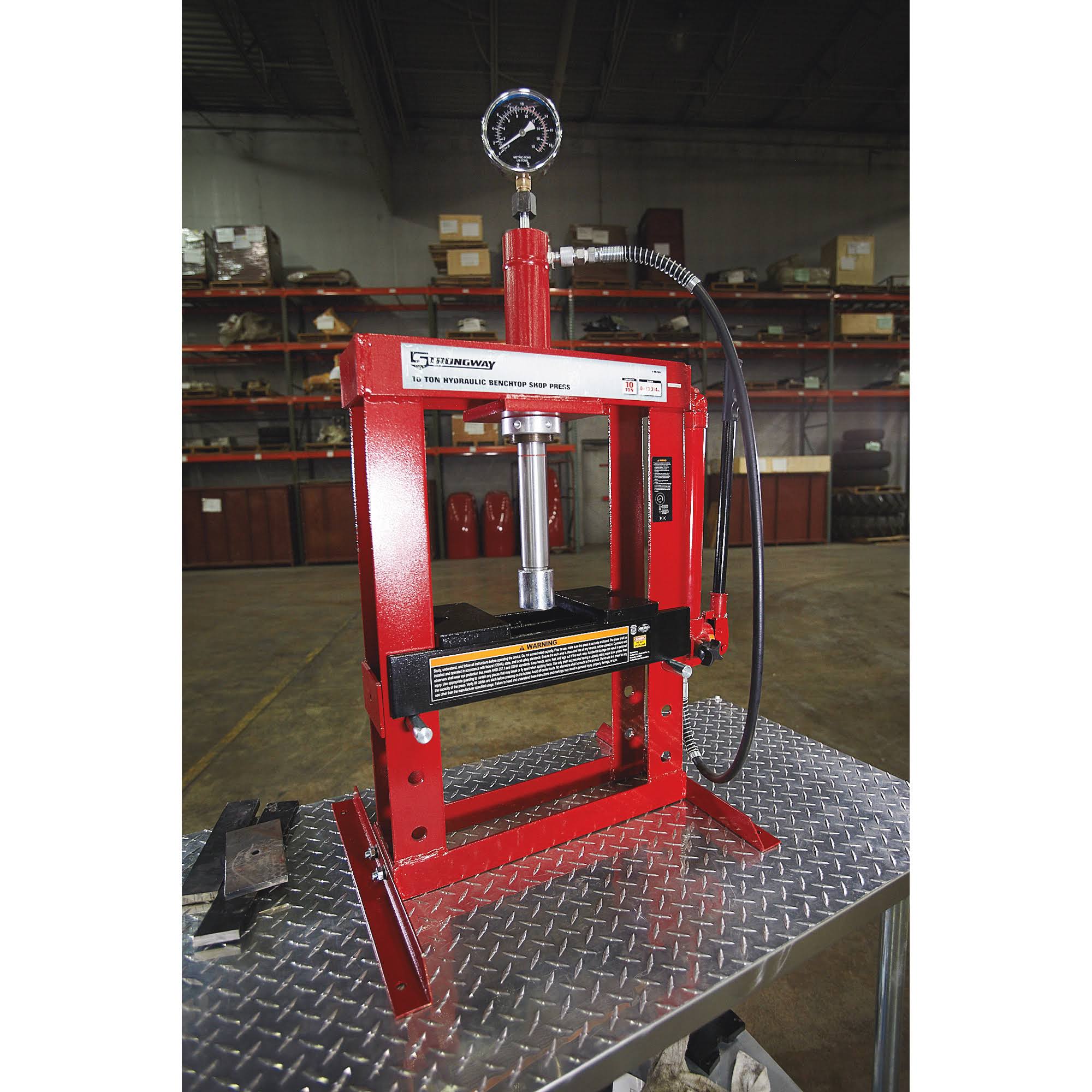 Strongway Benchtop 10-Ton Hydraulic Shop Press with Gauge NTY10003