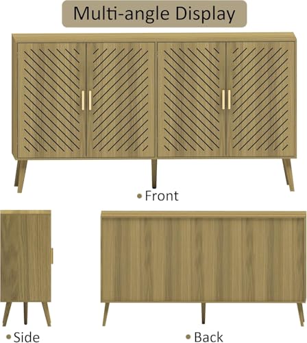 Wood Sideboard Buffet Cabinet with Storage, 4 Doors, Adjustable Shelves, TV Stand or Coffee Bar for Kitchen, Dining Room, Living Room, Entryway