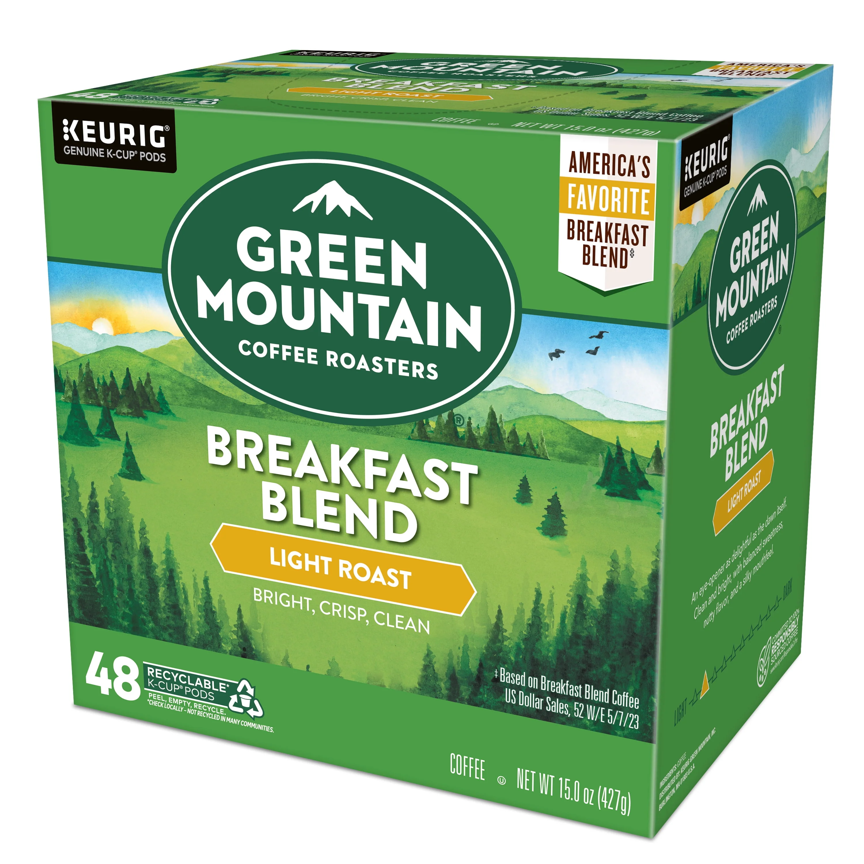 Green Mountain Coffee Roasters, Breakfast Blend Light Roast K-Cup Coffee Pods, 48 Count