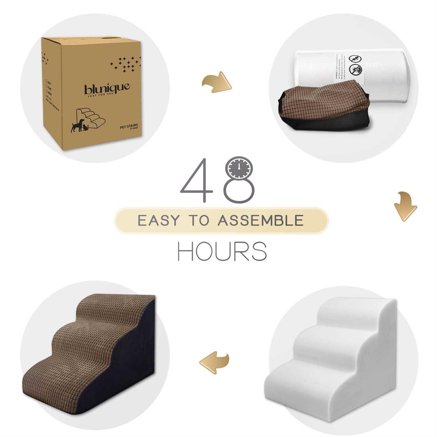 blunique Dog Steps for High Bed 4-Step Dog Ramps for Small Dogs Dog Stairs to Bed Pet Stairs for Couch Corduroy Non-Slip High Density Foam Pet - Pet Supplies online store