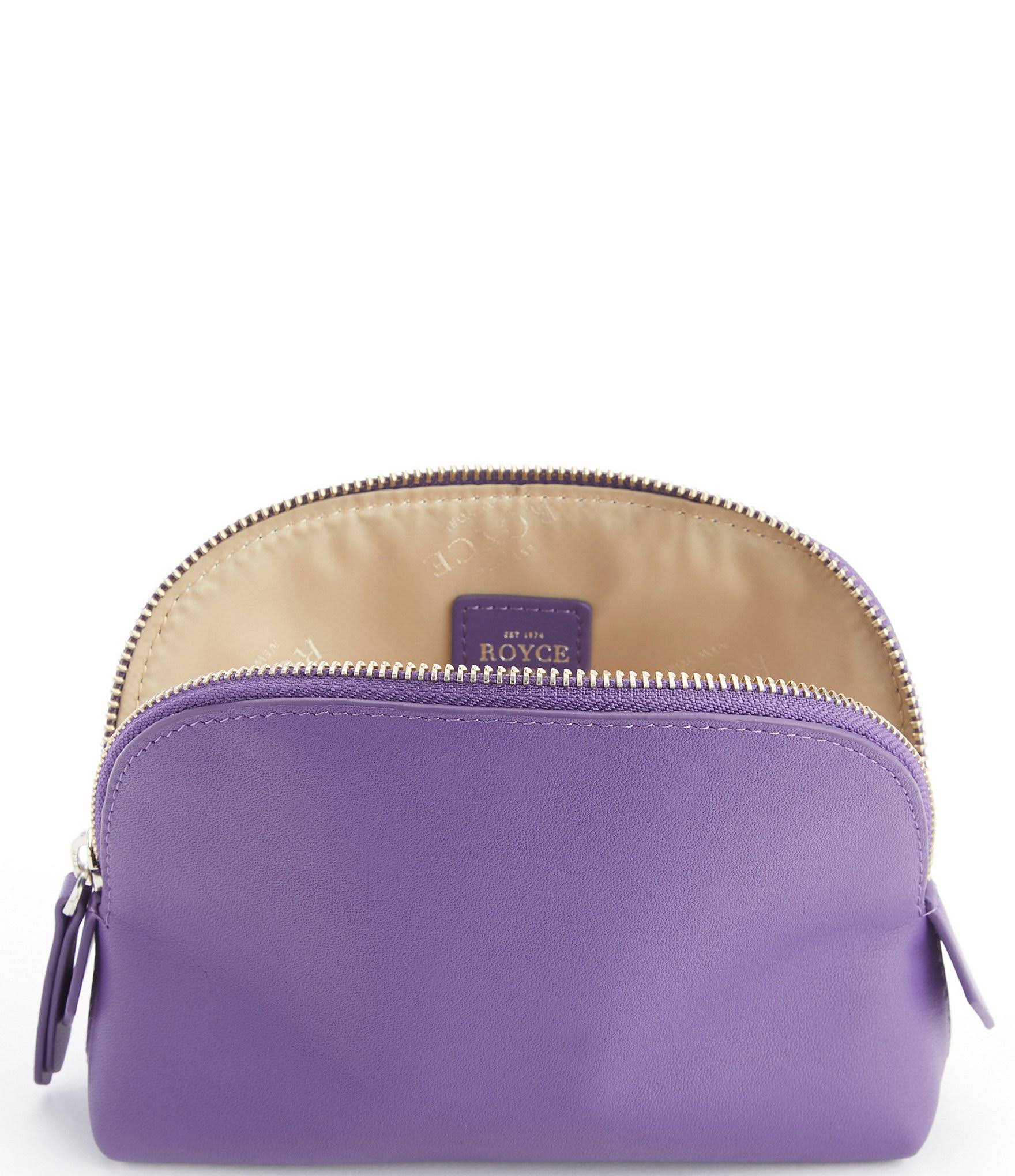 Royce New York Compact Leather Cosmetic Bag - Light Blue