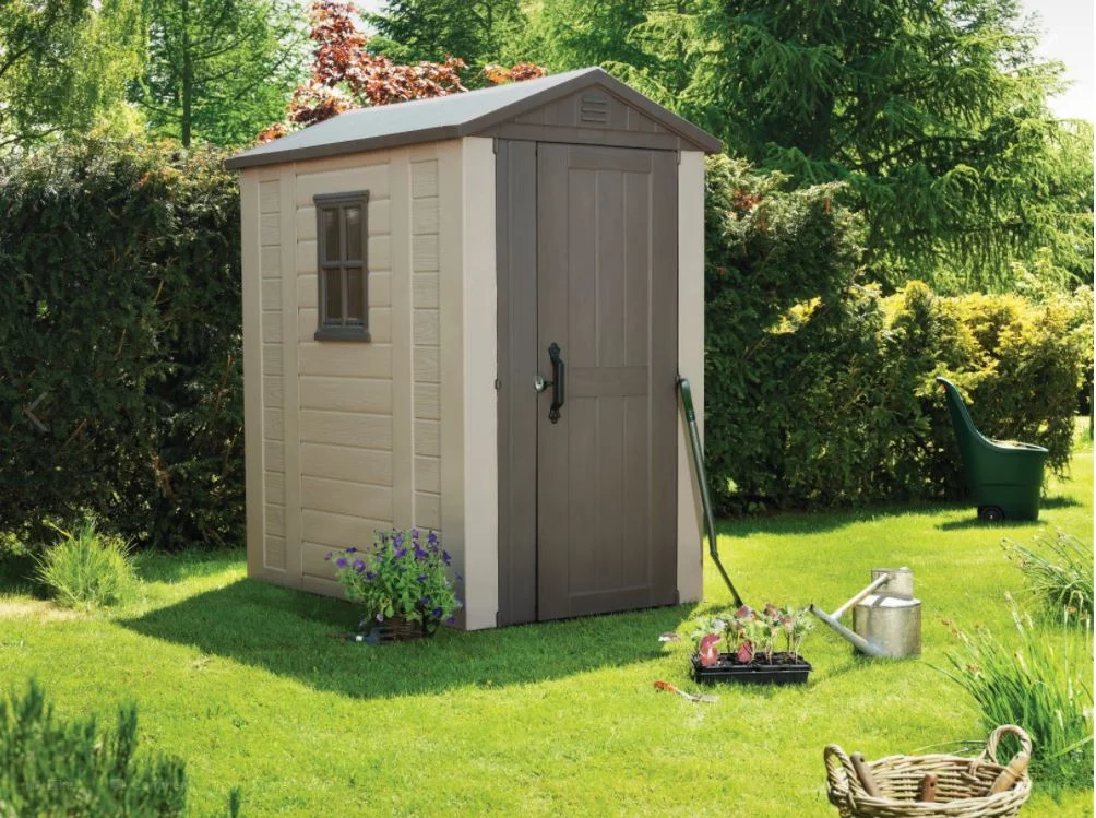 Keter Factor 4' x 6' Resin Storage Shed, All-Weather Plastic Outdoor Storage, Beige/Taupe