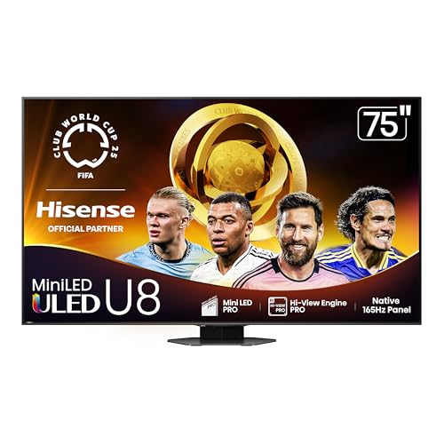 Hisense 55" Class U8 Mini-LED ULED 4K UHD Google Smart TV (55U8QG, 2025 Model) - QLED, Native 165Hz, VRR 288, Up to LD5600, 5000 Nits, HDR10+, Dolby Vision IQ · Atmos, IMAX Enhanced, 4.1.2 Ch Audio