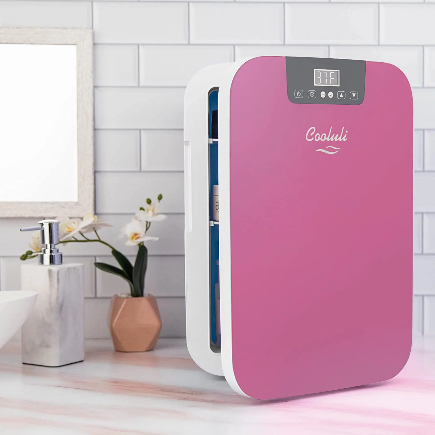 Cooluli 20L Mini Fridge For Bedroom - Car  Office Desk &amp; College Dorm Room - Glass Front &amp; Digital Temperature Control - 12v Small Refrigerator for Food  Drinks  Skincare  Beauty