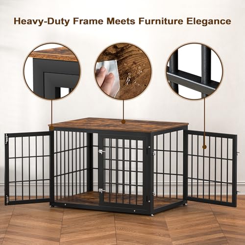 48 Inch Heavy Duty Dog Crate Furniture for Large Dogs, Decorative Pet House End Table, Extra Large Wooden Cage Kennel Furniture Indoor, Natural and White