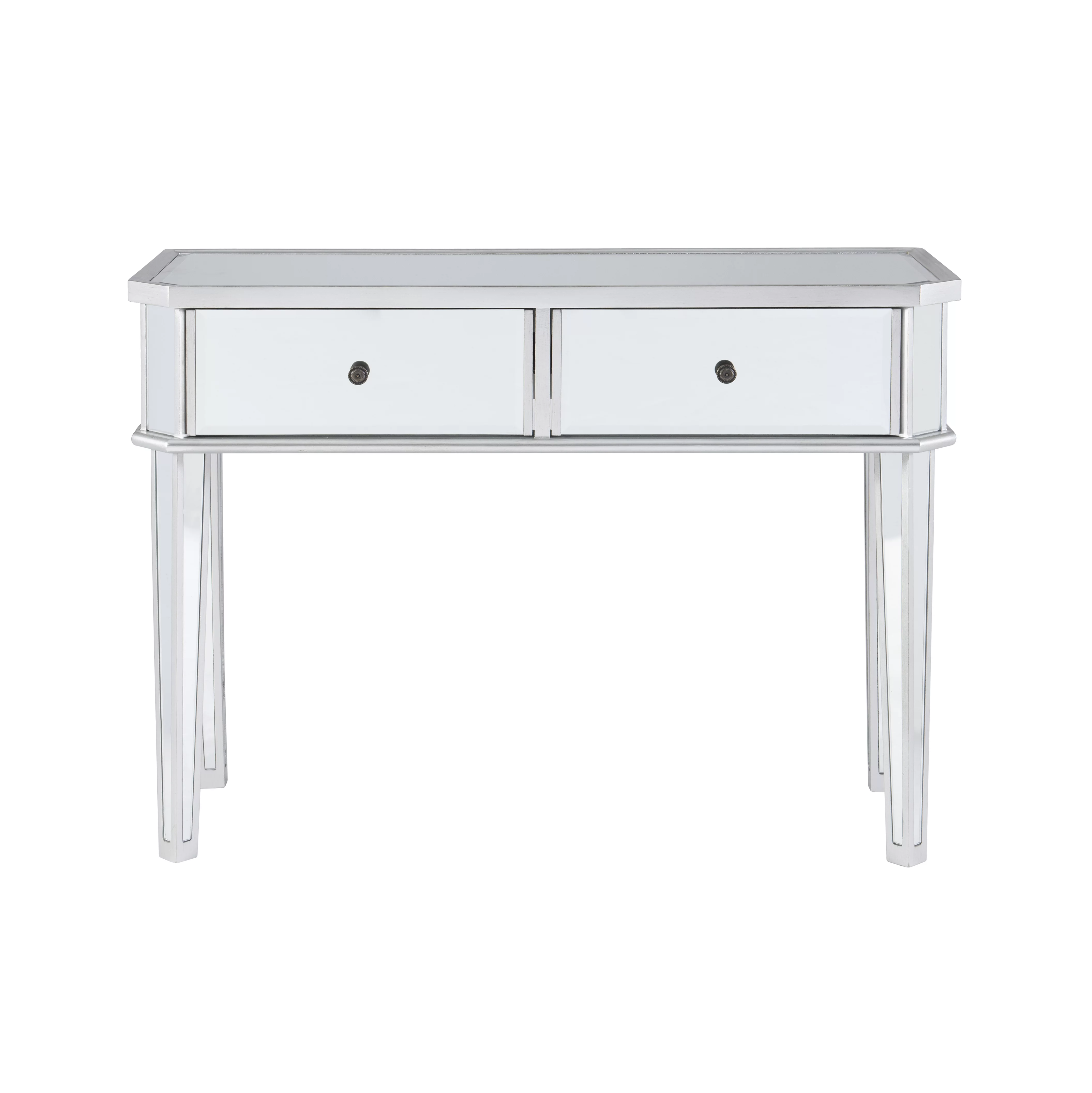 Powell Deville 2-Drawer Indoor Console Table, Mirrored Surfaces and Luxe Silver Wood