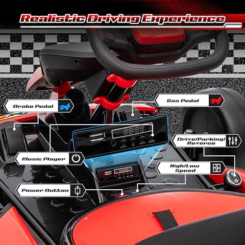 24V Electric Go Kart for Kids, 400W Drift Cart with EVA Tires, High/Low Speed, Max Speed 8.1 MPH, Music, Wireless, Electric Crazy Go-Kart Outdoor Ride on Toy for Kids Ages 6+, Red