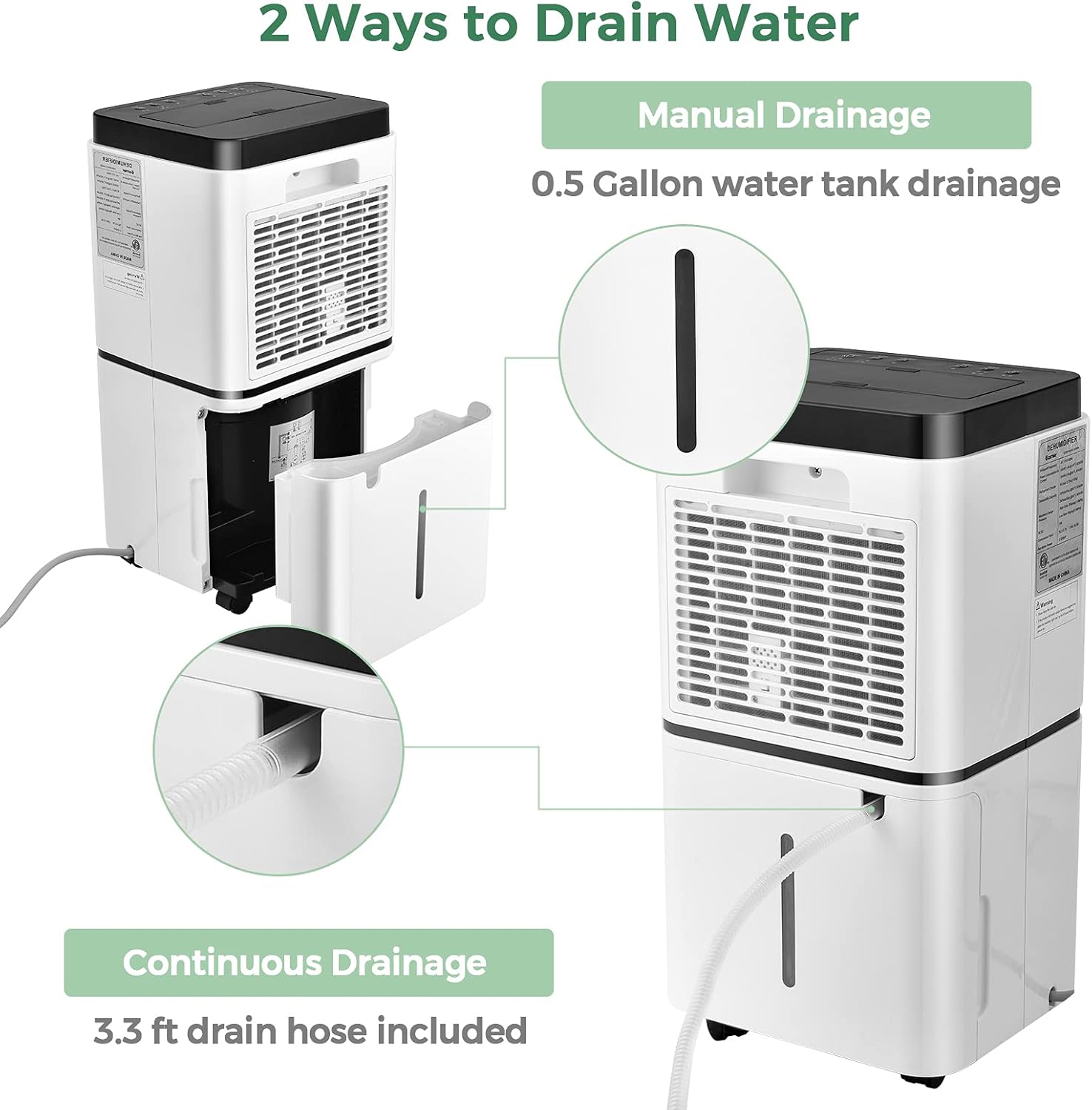 COSTWAY 1500 Sq. Ft Dehumidifier for Home & Medium Spaces, Portable 24 Pints Dehumidifier w/ 3 Color LED Light, 3 Modes, 2 Speeds, 12H Timer, Auto or Manual Drainage, 0.5 Gallon Water Tank & 4 Wheels