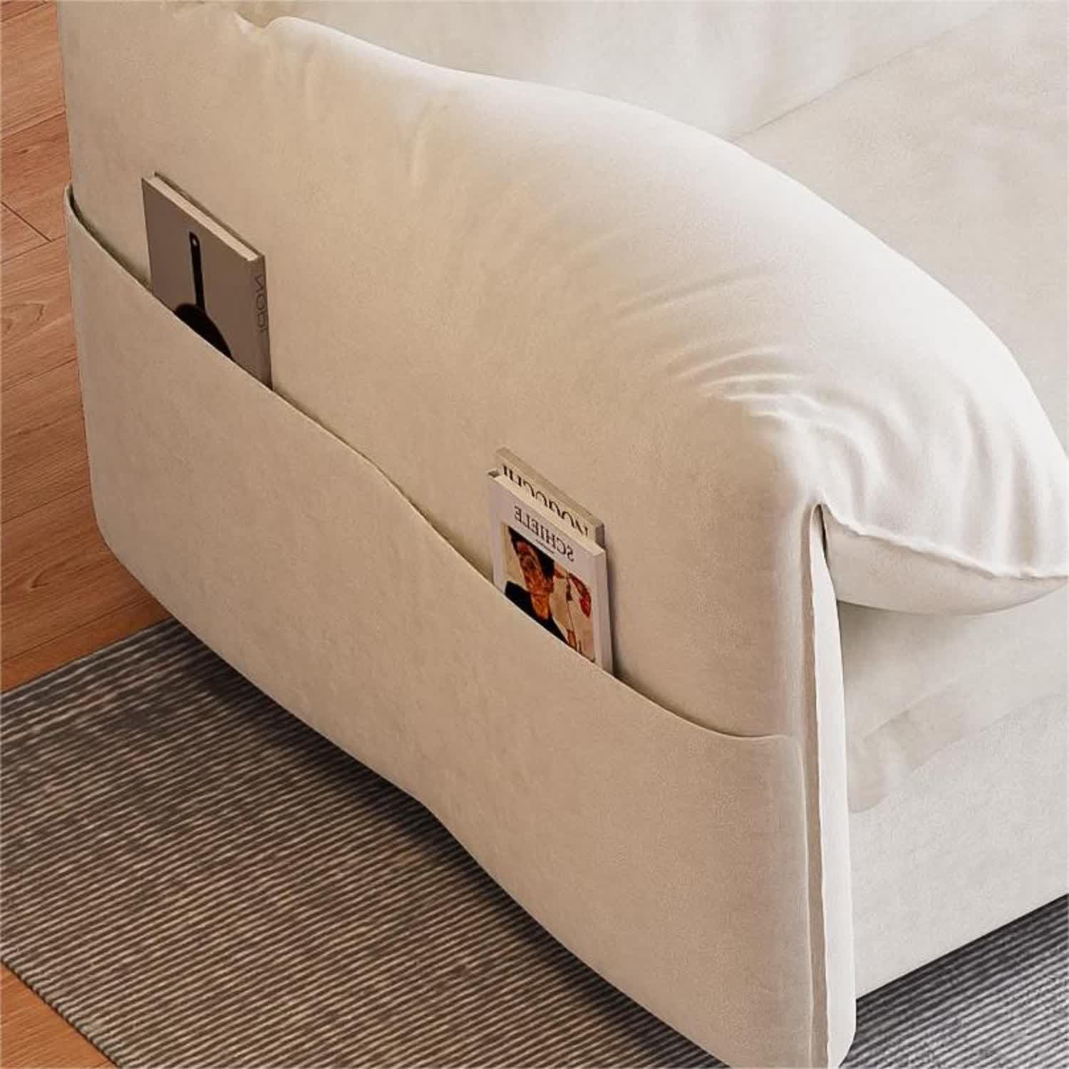 63.8" Futon Sofa Bed Queen Size, Pull Out Bed, 3-in-1 Convertible Sleeper Sofa with Side Pocket, Modern Velvet Futon Couch for Living Room, Small Space, Apartment, Bedroom, Beige