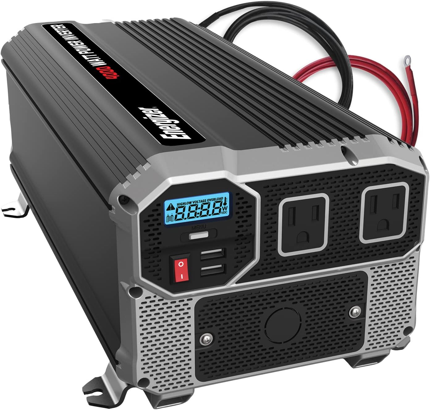 Energizer 4000 Watts Power Inverter Modified Sine Wave Car Inverter, 12V to 110 Volts, Two AC Outlets, Two USB Ports (2.4 Amp), Hardwire Kit, Battery Cables Included – ETL Approved Under UL STD 458
