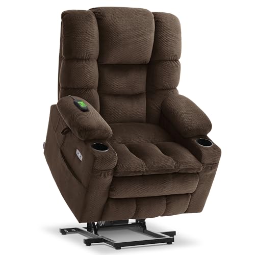 MCombo Large Triple Motor Power Lift Recliner Chair with Massage and Dual Heating, Adjustable Headrest for Tall Elderly People, Fabric 7634 (Grey, Large)