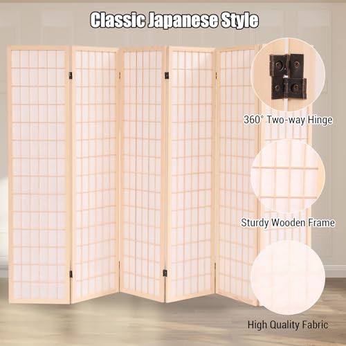 Freestanding Japanese Shoji Screen Room Divider 6 Panels – 5.6FT Tall Foldable Wooden Privacy Partition for Home, Office, Garden & Meditation Space (67" H)