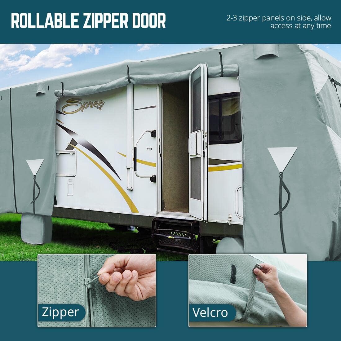 KING BIRD Upgraded Class A RV Cover, Extra-Thick 5 Layers Anti-UV Top Panel, Durable Camper Cover, Fits 30'- 33' Motorhome -Breathable, Watertight, Rip-Stop with 2Pcs Extra Straps & 4 Tire Covers