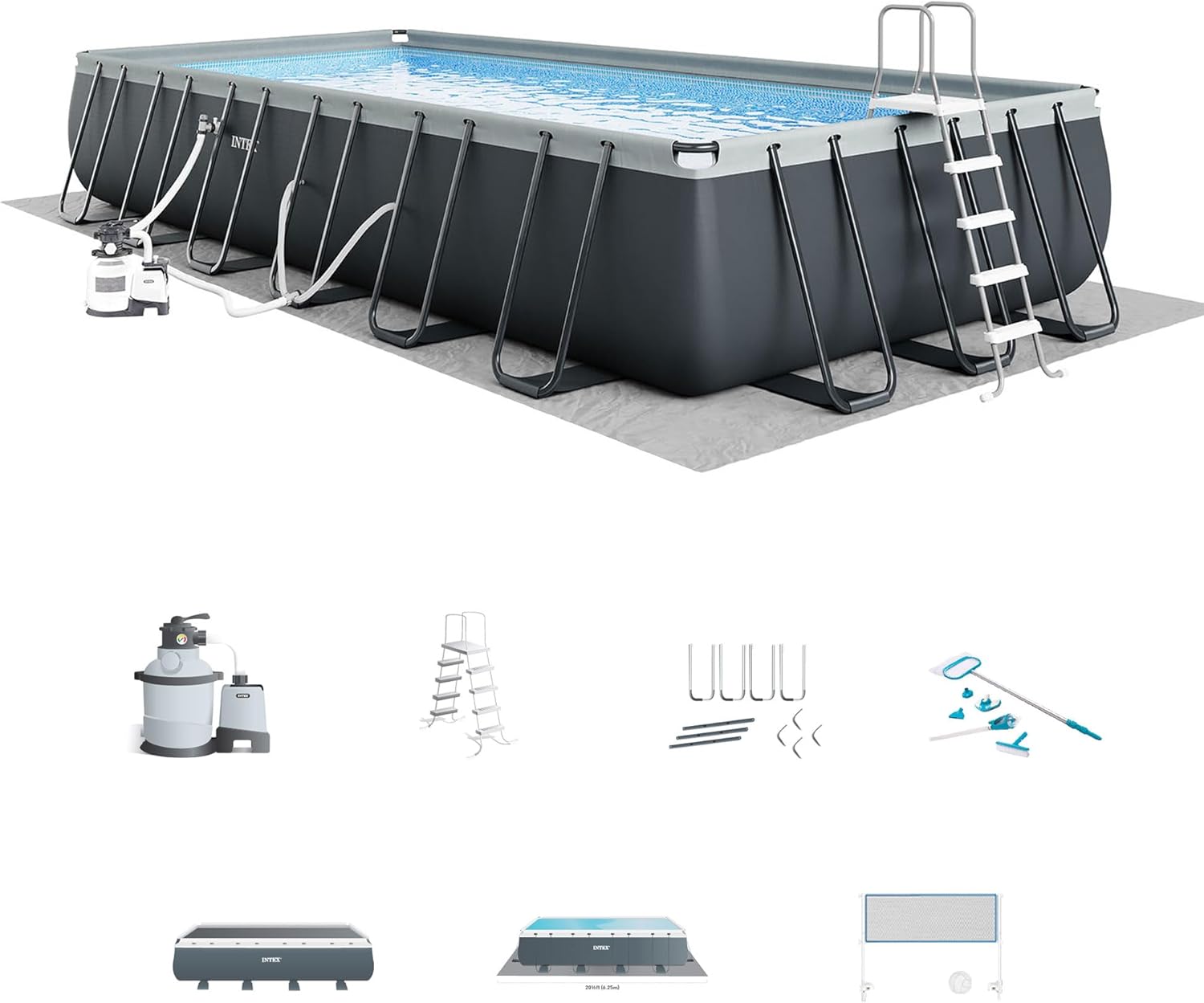 INTEX 26367EH Ultra XTR Deluxe Rectangular above Ground Swimming Pool Set: 24ft x 12ft x 52in – includes 2100 GPH Sand Filter Pump – Saltwater System – SuperTough Puncture Resistant – Rust Resistant