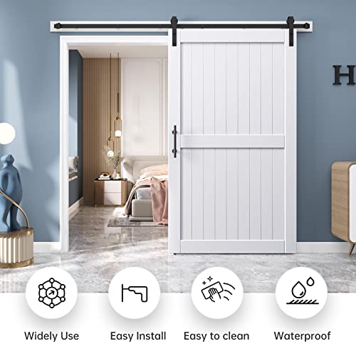 EaseLife 54 x 84 inch White Barn Door with 9FT Sliding Door Hardware Kit Included & Handle,Solid Wood Covered with Waterproof PVC Surface,DIY Assemblely,Easy Install,H-Frame,Fit 50-52in Wide Opening