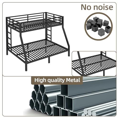 Twin XL Over Twin XL Bunk Bed, Metal Bunk Bed Frame Heavy Duty Bunk Beds Loft Bed Frame with Ladder and Guardrail Metal Slats No Box Spring Required for Adults Teens, Black
