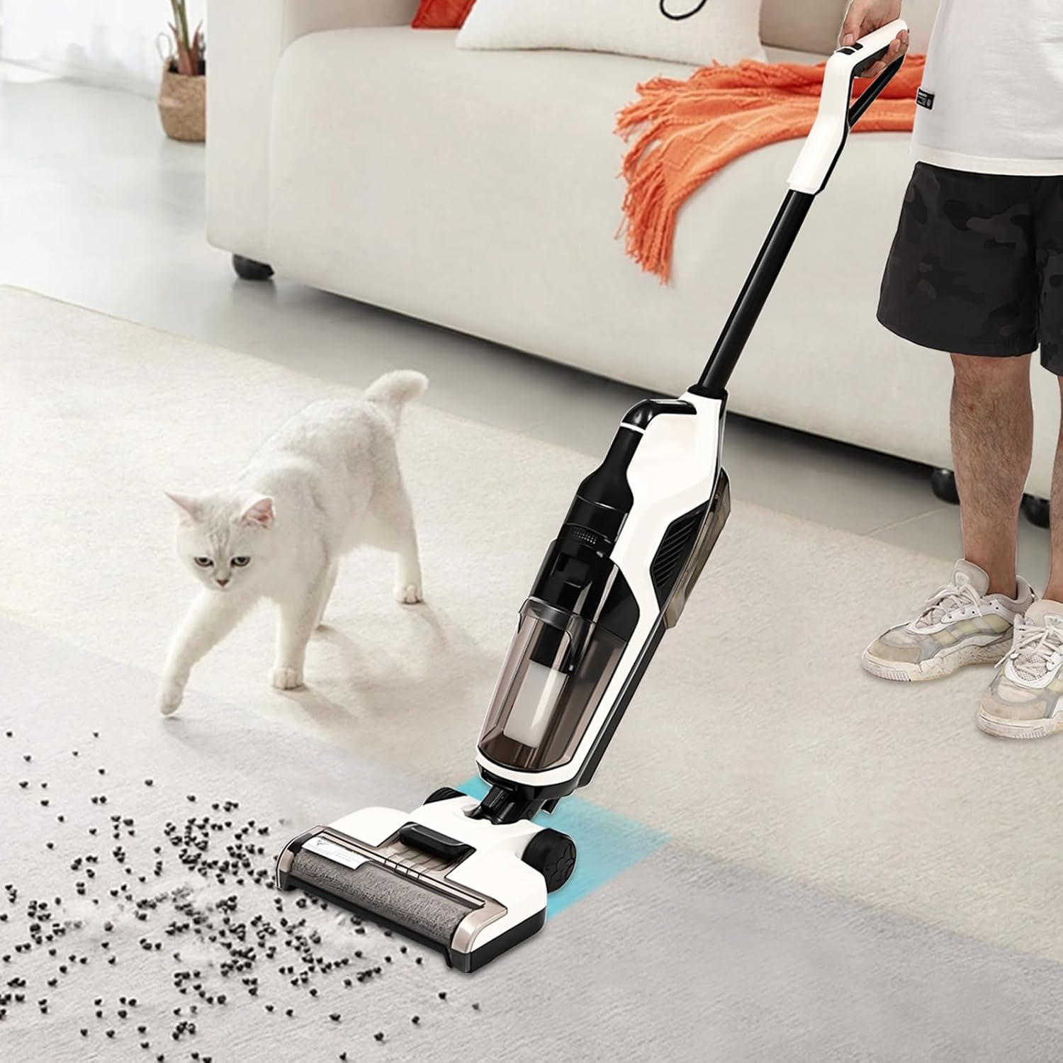 Wet Dry Vacuum, Smart One-Step Self-Cleaning Vacuum Mop with 17000Pa Intense Power Suction,Lightweight & Long Run Time,Great for Sticky Messes and Pet Hair