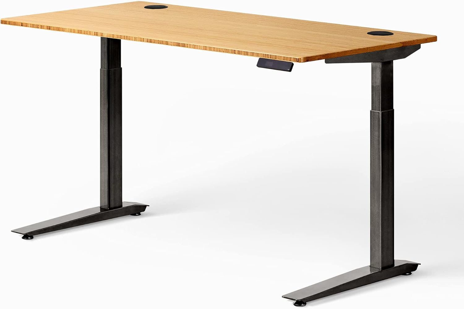 Fully Jarvis Standing Desk 60" x 30" Natural Bamboo Top - Electric Adjustable Desk Height from 25.5" to 51" with Memory Preset Controller (Rectangle, Black Frame)