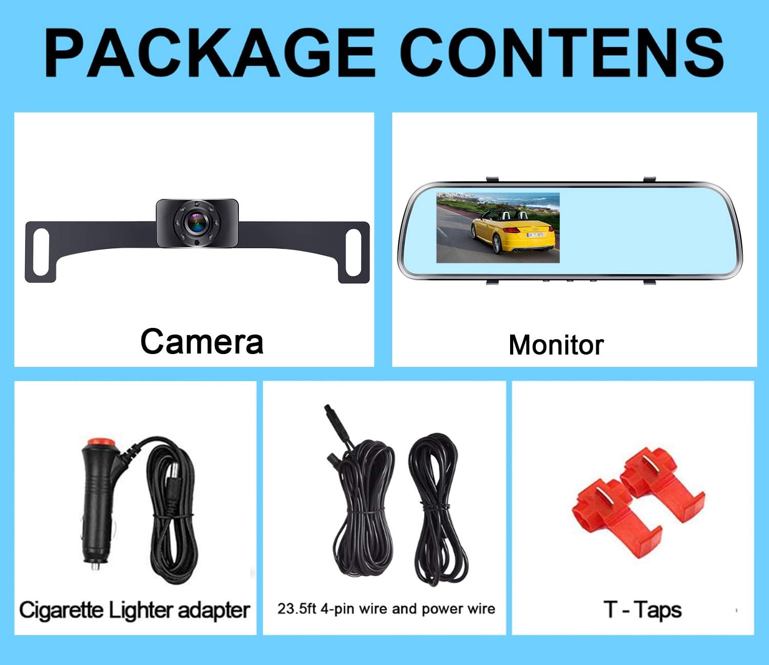 Backup Camera for Car 4.3'' Monitor License Plate Rear View Mirror Camera, HD 1080P Easy Installation System for Cars, Trucks, Minivans, SUVs, LED Lights Clear Night Vision - AMTIFO A1
