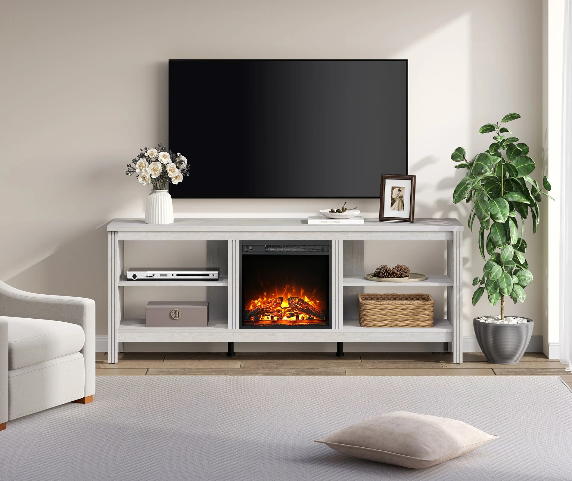 TV Stand for 100 inch TV Entertainment Center, LED TV Console Table for 85/80/90 inch TV with 8 Storages for Living Room Bedroom, Black