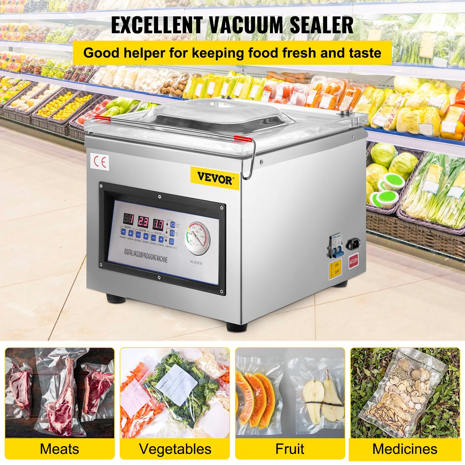 VEVOR DZ 260C Chamber Vacuum Sealer, 110V Kitchen Food Packaging Machine for Food