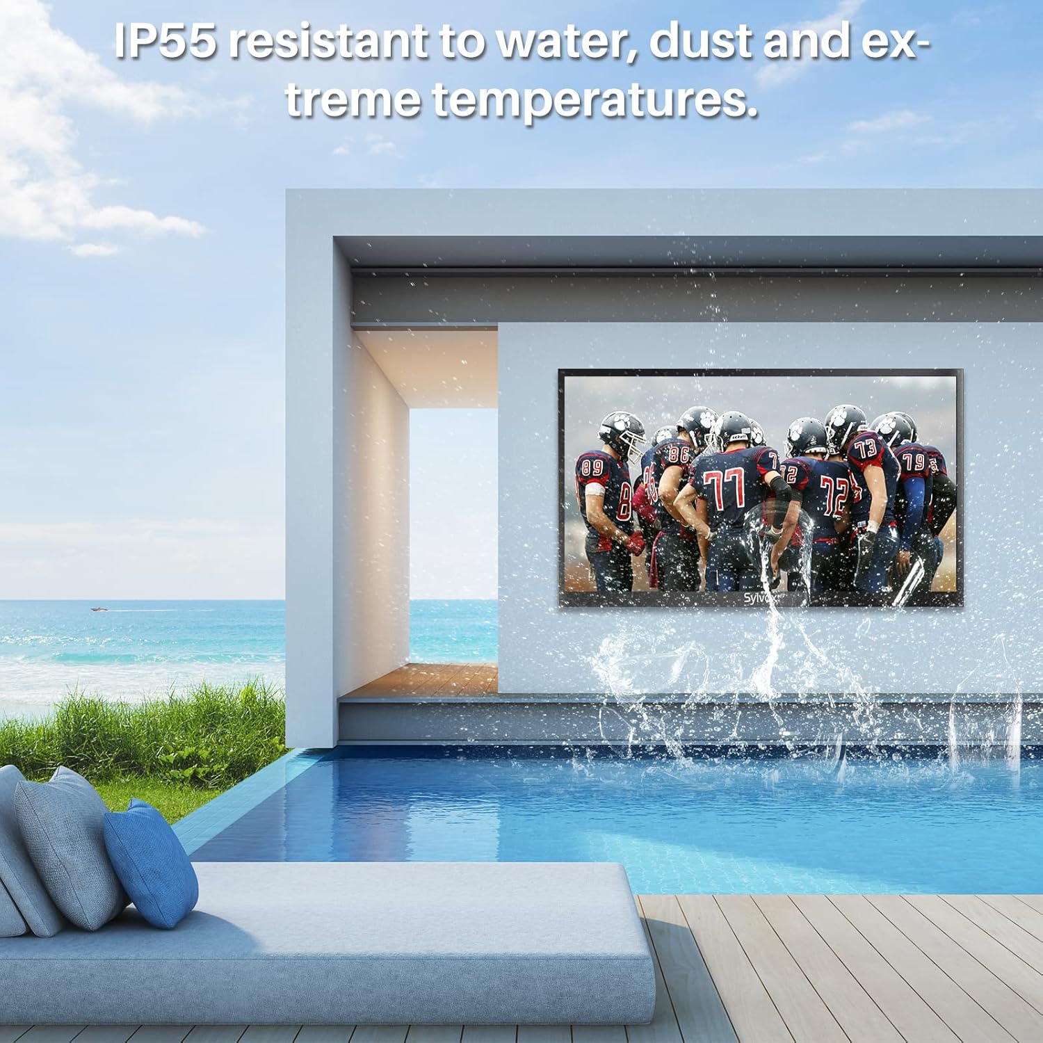 SYLVOX Outdoor TV with Soundbar, 4K QLED Outdoor TV 43" 2000 Nits Full Sun, Outdoor Smart Television with Voice Control & Chromecast Built-in, IP55 Weatherproof TV for Outside (Pool Pro QLED Series)