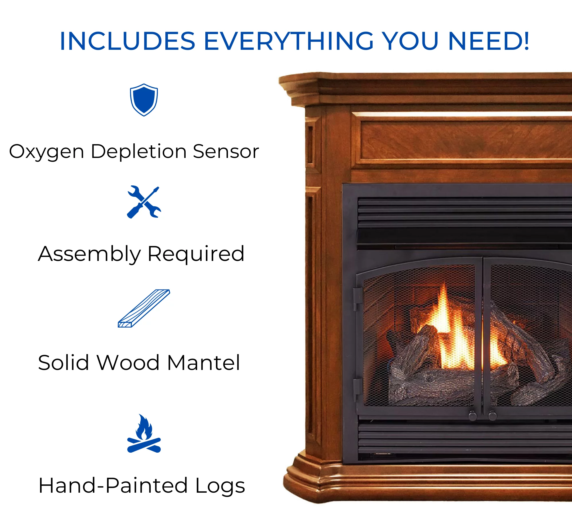 Duluth Forge Dual Fuel Ventless Gas Fireplace - 32,000 BTU, Remote Control, Apple Spice Finish, Model DFS-400R-4AS