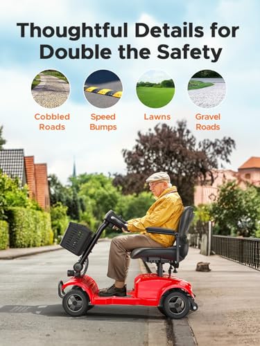 ENGWE Folding 4 Wheel Mobility Scooter,15 Mile Long Range, 250W Electric Powered Mobile Wheelchair for Seniors Adult with Detachable Basket, Front Light (Blue, Large Cushion)