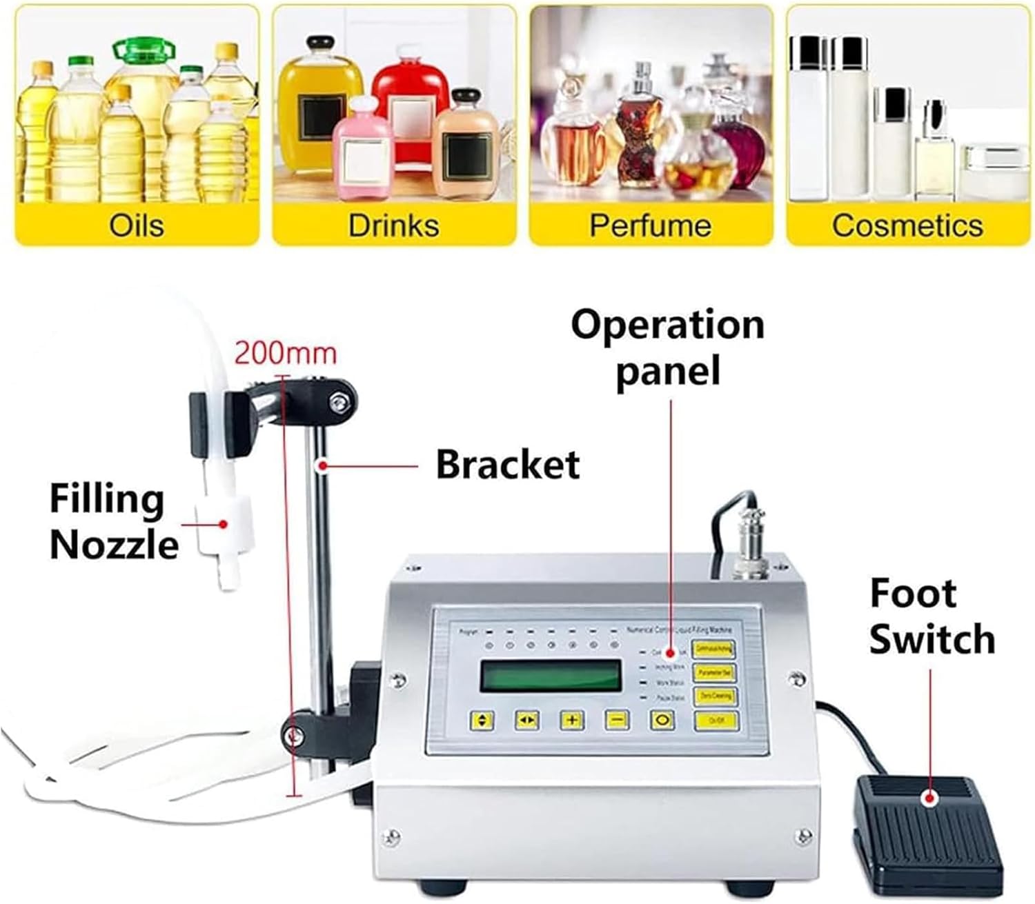 5~3500Ml Automatic Bottle Filling Machine, Single-Head CNC Mini Liquid Filling Machine, Juice Beverage Dispensing Machine, Stainless Steel