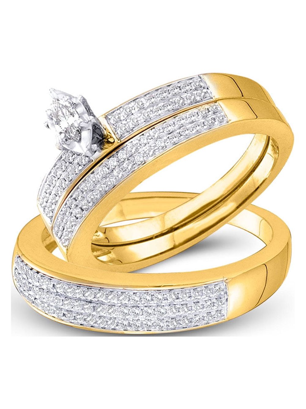 Diamond Princess 10kt Yellow Gold His Hers Marquise Diamond Solitaire Matching Wedding Set 1/2 Cttw