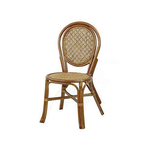 Set of 2 Denver Dining Handmade Wicker Side Chair Natural Rattan, Colonial Color with Cream Cushion