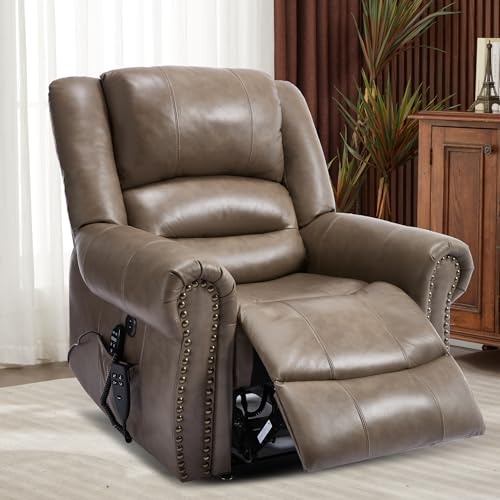 Dual Motor Power Lift Chair, Lay Flat Recliner Chair, Electric Recliner with Massage and Heat for Elderly, Remote Control, Infinite Position, Standing Assistance, USB Ports, Faux Leather, Brown