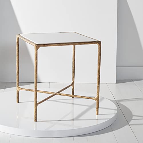 SAFAVIEH Couture Home Collection Jessa Brass Metal/Tempered Glass Top Square End Table (Fully Assembled) SFV9503A