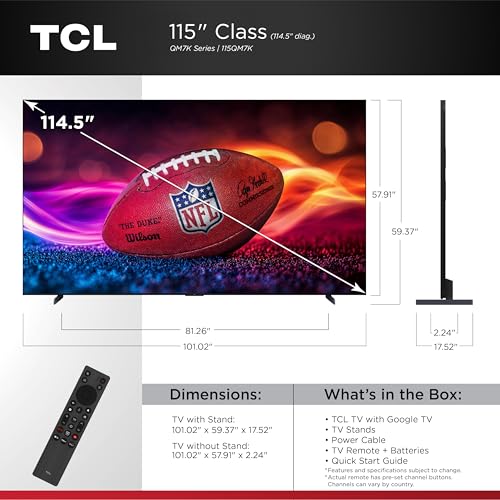 TCL 55-Inch Class QM7K Series QD-Mini LED 4K UHD Google Smart TV Best Premium Mini-LED TV - QLED, 144hz, 240hz Gaming Rate, Anti-Reflective Screen, Bang & Olufsen Audio, Atmos (55QM7K, 2025 Model)