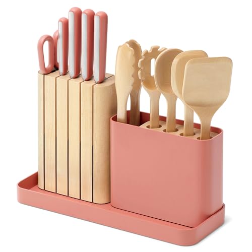 Caraway 14-Piece Kitchen Prep Set - Kitchen Knife Set & Wooden Utensil Set - Made With Premium German Steel Blades & FSC-Certified Birch Wood - Non-Toxic Materials - Includes Organizer