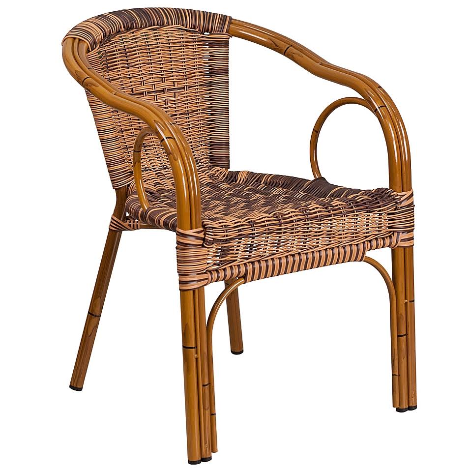 Flash Furniture Rattan Stackable Patio Arm Chairs in Light Brown (Set of 3)