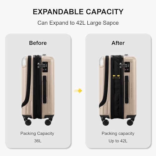 LEVEL8 Grace Carry on Luggage Airline Approved, 20 Inch Expandable Hardside Suitcases with wheels, Abs+Pc Harshell Spinner Luggages with Tsa Lock, Red