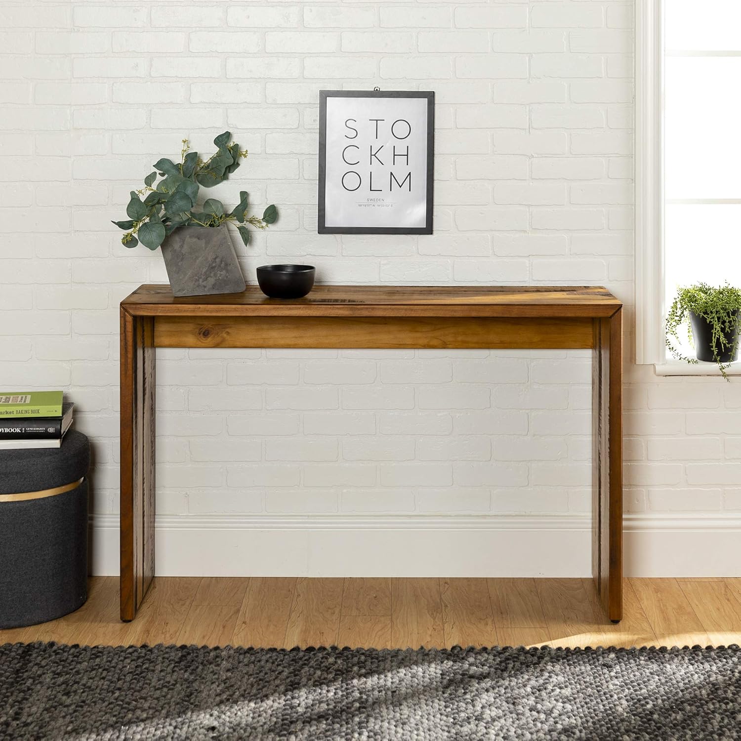 Walker Edison Meier Contemporary 2 Tier Asymmetrical Solid Wood TV Stand for TVs up to 50 Inches, 60 Inch, Grey