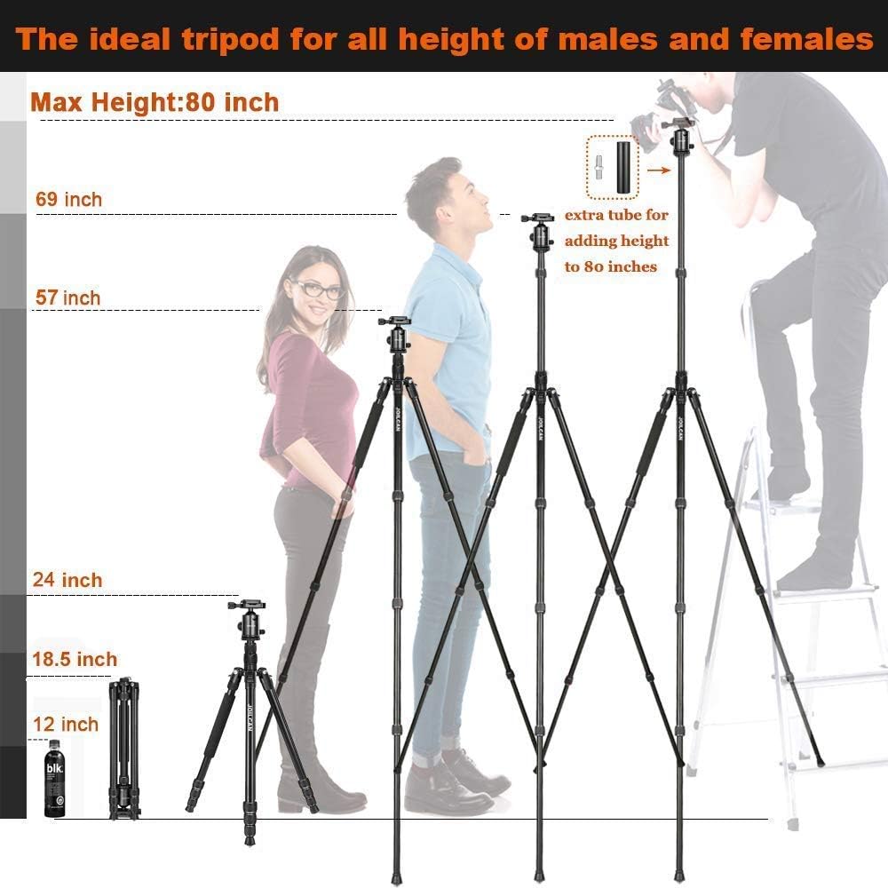 Victiv Joilcan 80-inch Tripod for Camera, Aluminum Tripod for DSLR,Monopod, Lightweight Tripod with 360 Degree Ball Head Stable for Travel and Work 18.5"-80",24lb Load (Black)