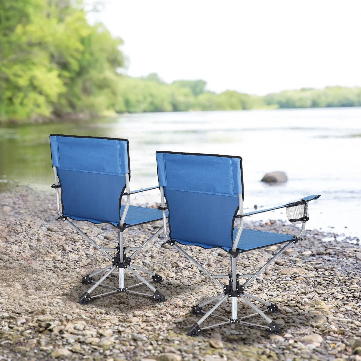 Goplus Collapsible Portable Swivel Camping Chair 360degreesFree - Blue