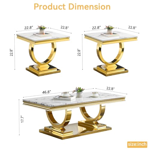 47" White Marble Coffee Table, Modern Rectangular Faux Marble Coffee Table with Silver Mirrored Stainless Steel Pedestal, Elegant Cocktail Center Table Sofa Table for Living Room