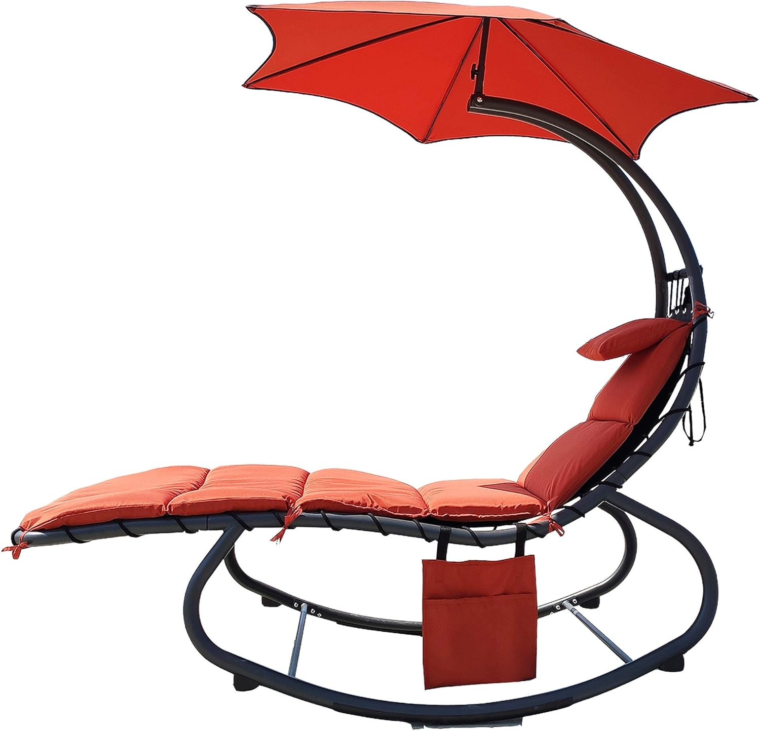 BalanceFrom Hanging Rocking Curved Chaise Lounge Chair Swing with Cushion, Pillow, Canopy, Stand and Storage Pouch, 330-Pound Capacity, Orange