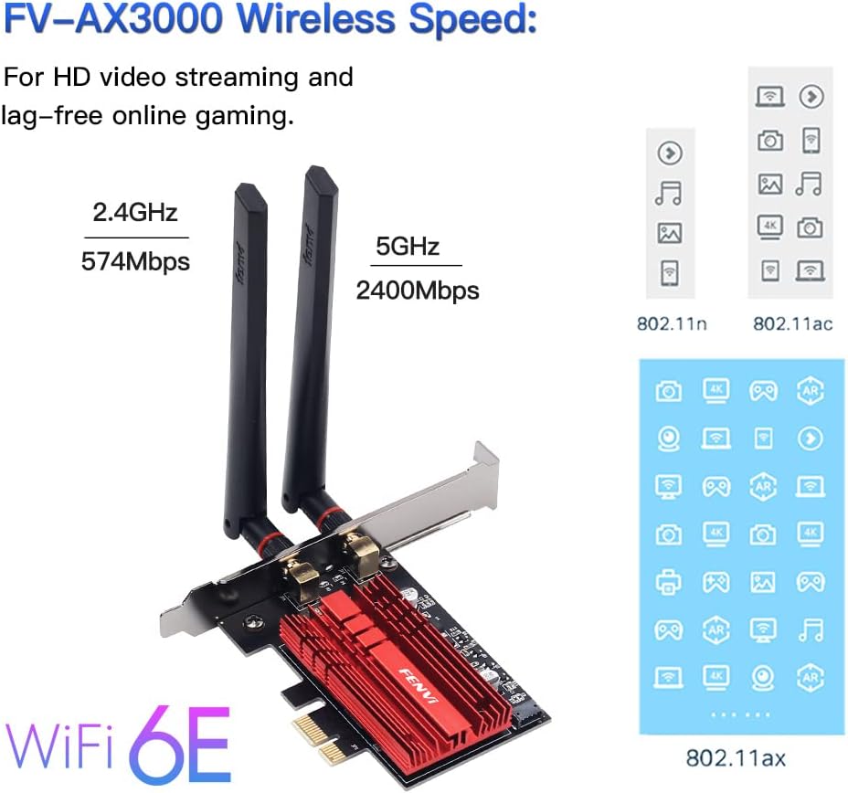 WiFi 6E AX210 PCI-E WiFi Card BT5.2 160MHz Tri-Band Expands WiFi into 6GHz/5GHz/2.4GHz 5400Mbps Gigabit AX210ngw Desktop PC PCIe Wireless Network Adapter WiFi 6E 802.11ac ax MU-MIMO for Windows 11/10 Pack of 2
