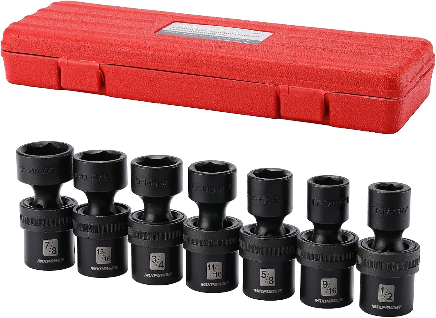 MIXPOWER 10-piece 3/8" Drive Shallow Universal Impact Socket Set, Metric,10-19mm, Swivel Socket with Flexible Wobble, CR-MO