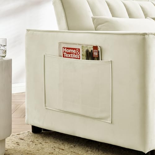 Convertible Sleeper Sofa Bed,3-in-1 Foldable Sofa Bed,Modern Velvet Futon Sofa Bed with Adjustable Back,Storage Bag & Pillow,Convertible Daybed,Couch Bed,Easy Assembly (Black White)