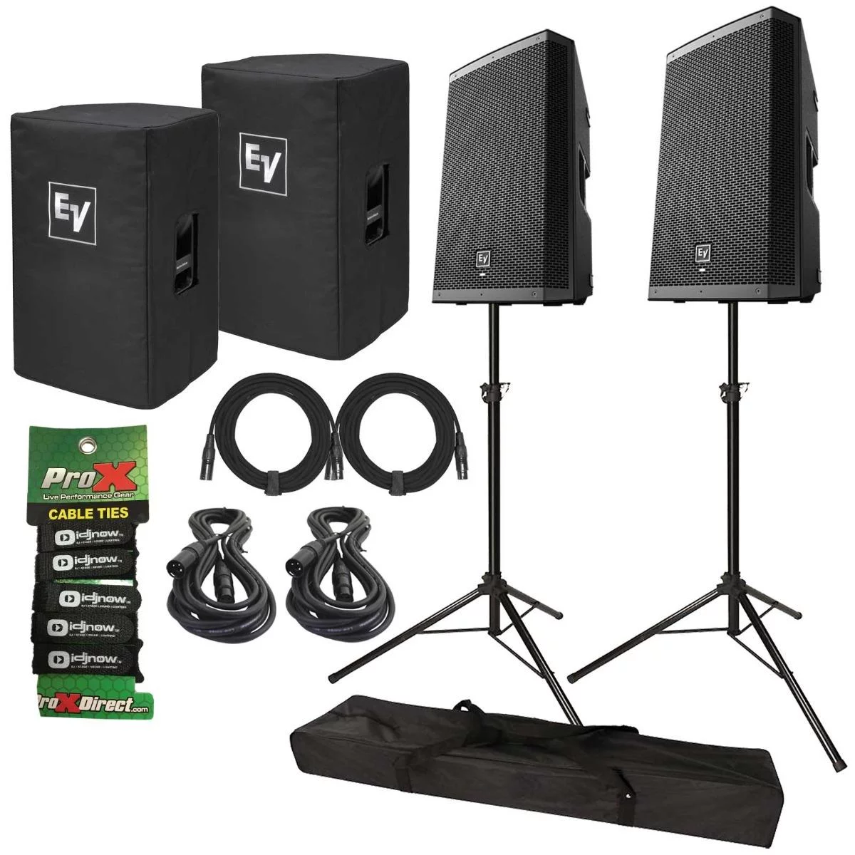 (2) Electro-Voice ZLX-12BT 12" Powered Bluetooth Loudspeakers with Cables & Covers Package