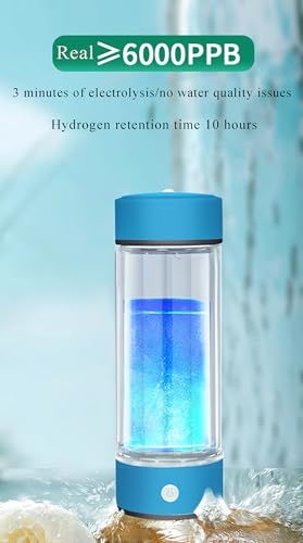 Hydrogen Water Generator, Up to 6000 PPB, SPE/PEM WaterIonizer, 420ML, 99.99% Molecular Hydrogen Water Bottle, Hydrogen Inhalation Machine, for Home Office Travel.