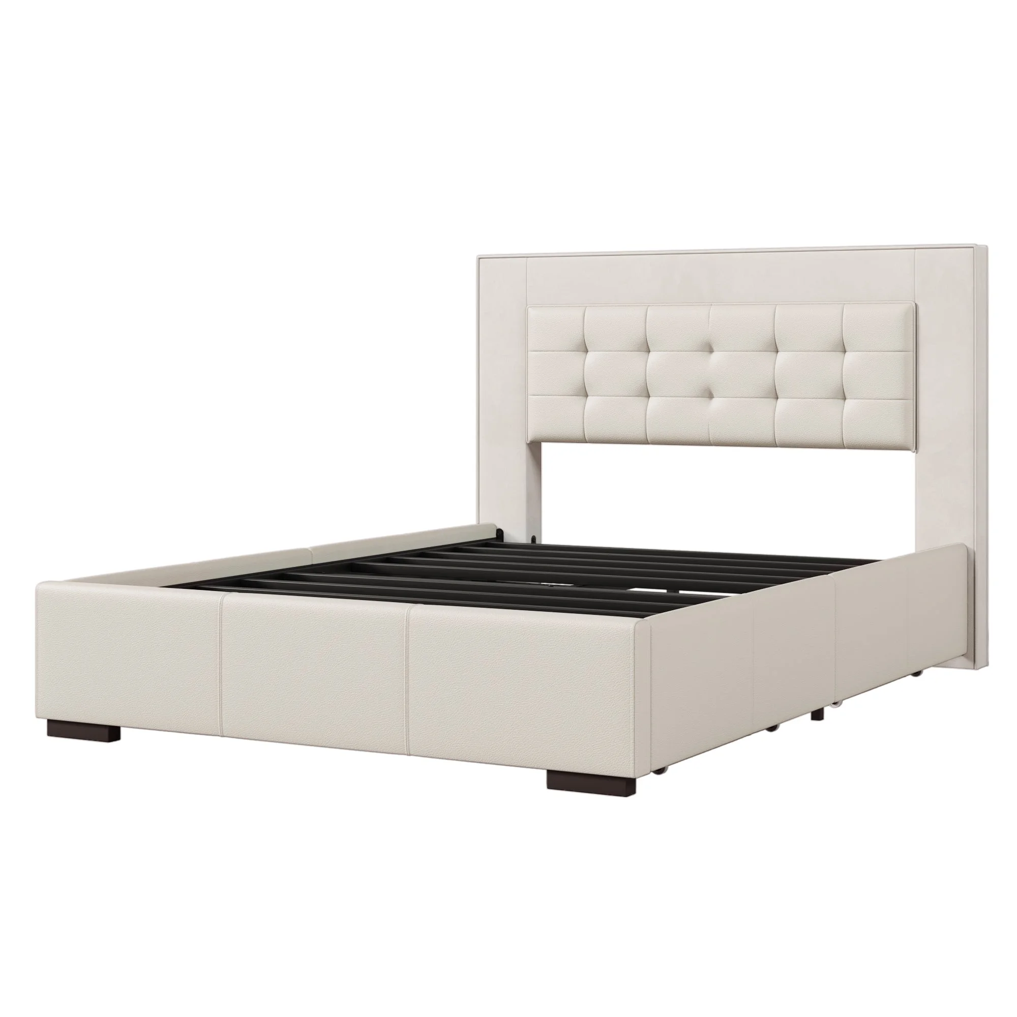 Acer Queen Platform Bed Frame with Four Drawers - Beige