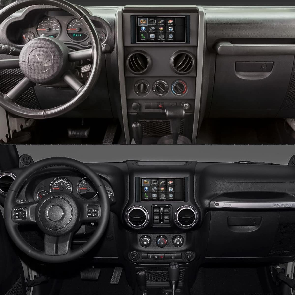 6.8鈥?Double Din Complete Radio Kit Package for Jeep Wrangler JK 2007-2018 with Touchscreen Radio, CarPlay, Android Auto, Bluetooth, with Dash Kit, Can Bus Interface, Camera Input and Antenna Adapter